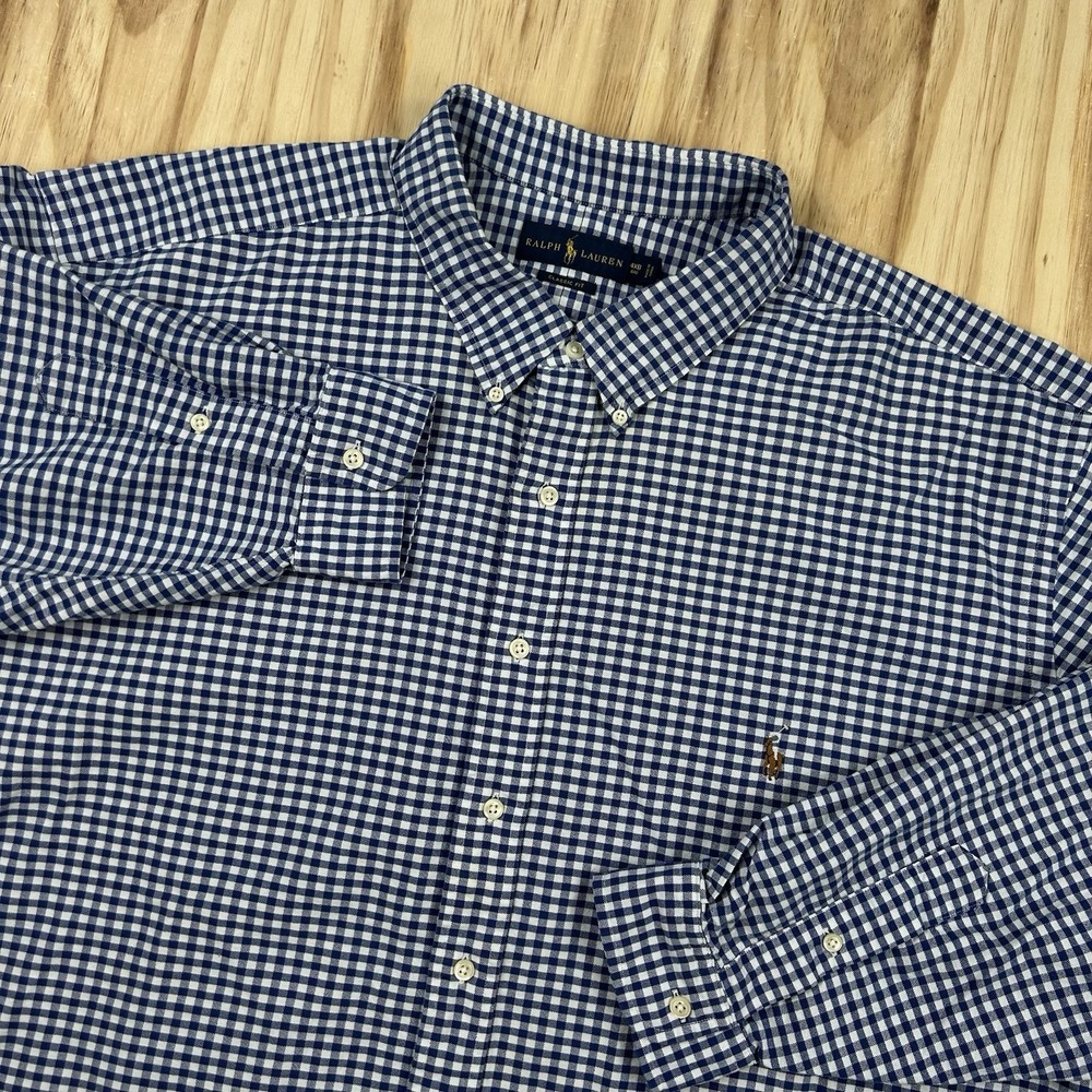Polo Ralph Lauren Classic Fit 4XB Blue White Gingham Plaid Long Sleeve Shirt